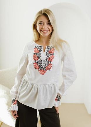 Вышиванка женская на домотканом полотне "калинка" s-2xl рр
