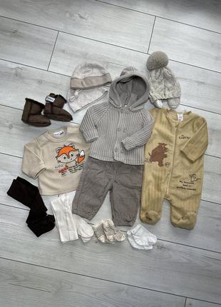 Комплект дитячого одягу 12 речей 0-3 міс. 56-62 см боді чоловічок штани кокон пінетки