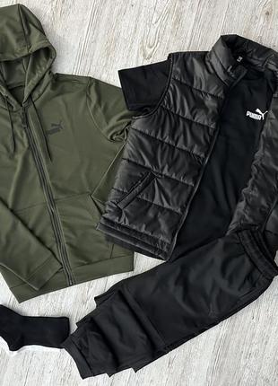🔥комплект 5️⃣в1️<unk> puma, мужской. худи на молнии + штаны (двонитка) + футболка черная puma + жилетка + носки 2 пары (черные и белые)