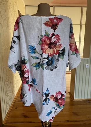 100% лен белоснежная изысканная блузка туника3 фото