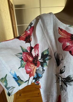100% лен белоснежная изысканная блузка туника6 фото