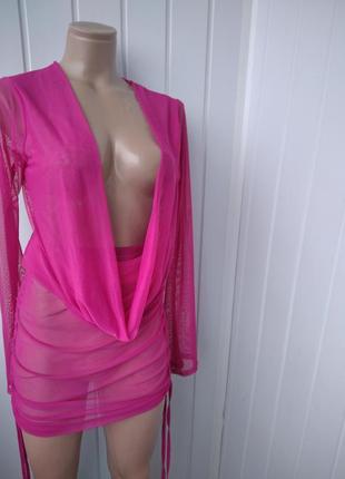 Розовый пляжный костюм барби сетка парео10 фото