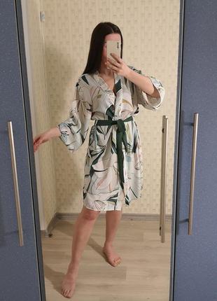 Шикарный халатик, халат-кимоно, халат с широкими рукавами, шёлковый халат пенюар бюстгальтер