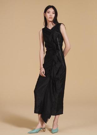 Длинное комбинированное черное платье zara limited