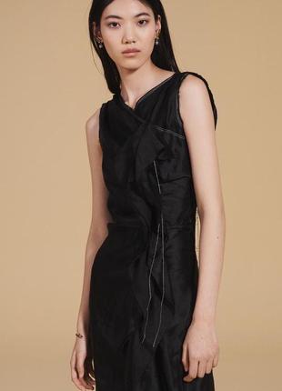 Длинное комбинированное черное платье zara limited4 фото