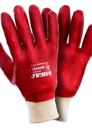 Перчатки трикотажные с пвх покрытием (размер 10, красные, манжет) tm sigma