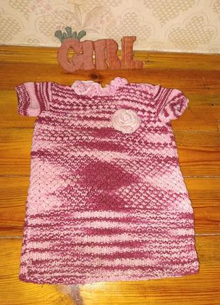 Теплое вязаное платье туника с цветочком распродажа