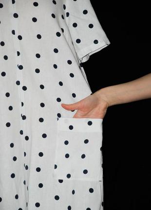 Батал 16 сукня натуральна вгорохи горошок пряма вільна боченок боченком з кишенями коротким рукавом2 фото