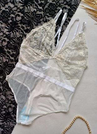 Боди женское кружевное белое, эротичный сексуальный белый женский бодик из кружева peek &amp; beau