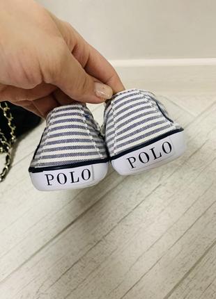 Брендові оригінальні жіночі тканинні кеди у смужку  polo ralph lauren8 фото