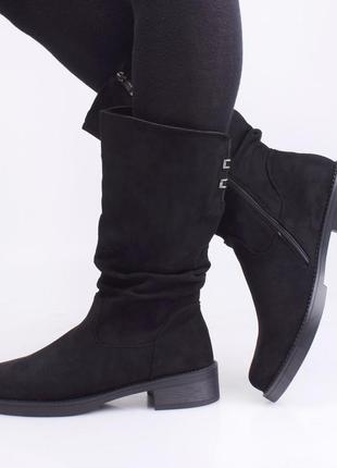 Стильные черные замшевые осенние деми ботинки сапоги большой размер батал
