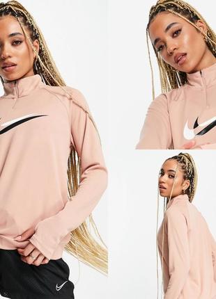 Nike running dri-fit swoosh half-zip midlayer top in pale pink