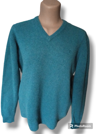 Жіночий светр джемпер пуловер об'ємний оверсайз прямого крою з вовни шерсти темно- бірюзового кольору брендовий якісний шотландія james pringle