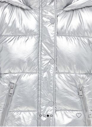 Куртка, куртка на девочку, куртка серебро куртка на девочке, курточка стеганая блестящая металлик серебряная3 фото