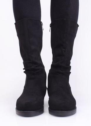 Стильные черные замшевые осенние деми ботинки сапоги большой размер батал2 фото