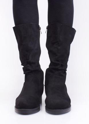 Стильные черные замшевые осенние деми ботинки сапоги низкий ход большой размер батал2 фото