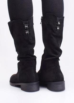 Стильные черные замшевые осенние деми ботинки сапоги низкий ход большой размер батал3 фото