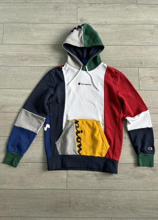 Худи champion colour block multicolor patchwork l кофта толстовка кенгурушка оригинал