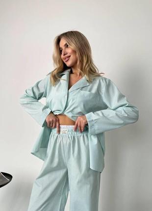 Легкий жіночий модний домашній натуральний повсякденний котоновий зручний костюм-трійка сорочка штани шорти7 фото