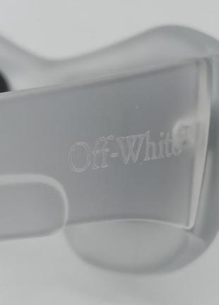 Очки в стиле off-white унисекс солнцезащитные обтекаемые серые линзы серебристые зеркальные в прозрачной оправе9 фото