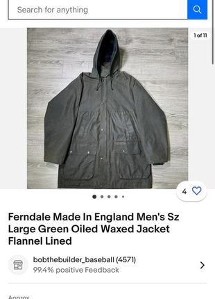 Ferndale men's sz large green oiled waxed jacket flannel lined9 фото