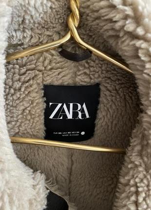 Дубленка дубленка женская zara коричневая с мехом оверсайз весенняя зимняя новая черная меховая куртка4 фото