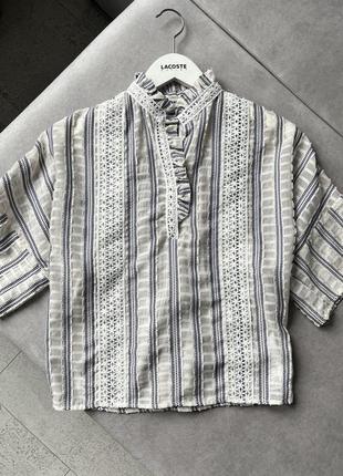 Блуза с рюшами блуза с орнаментом блузка с рюшами sandro paris блуза в полочку нарядная блуза с вышивкой4 фото