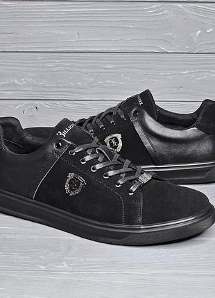 46-48рр! натуральна замша! чорні замшеві чоловічі кросівки/кеди великі розміри стиль billionaire! батали!