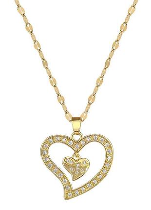 Цепочка с кулоном мед золото классическое двойное сердце кулон в виде двух сердец 2.5 см