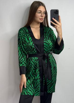 Шовковий комплект три в одному. шовковий комплект трійка. шовковий халат та піжама зі штанами. шовковий халат майка штани6 фото