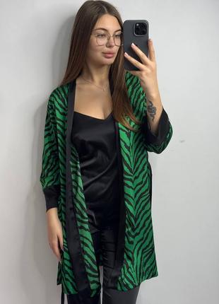 Шовковий комплект три в одному. шовковий комплект трійка. шовковий халат та піжама зі штанами. шовковий халат майка штани4 фото