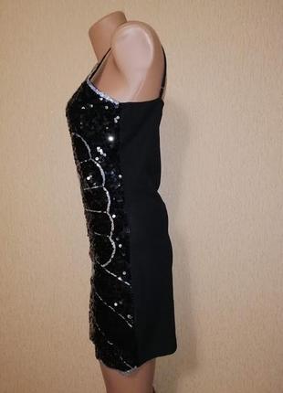 Красивое короткое черное вечернее, коктейльное платье в пайетку miss line6 фото