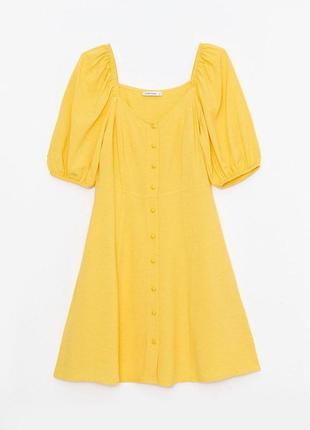 Стильное летнее желтое платье с объёмными рукавами9 фото
