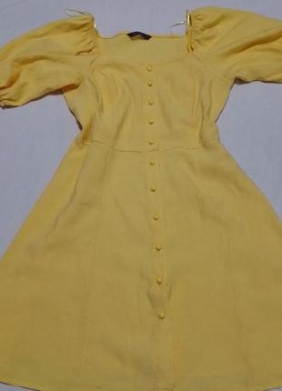 Стильное летнее желтое платье с объёмными рукавами4 фото