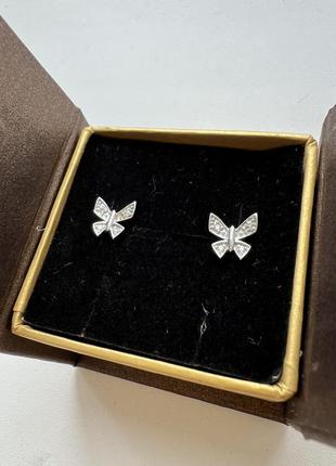 Серьги гвоздики - пусеты из белого золота. бабочки.7 фото