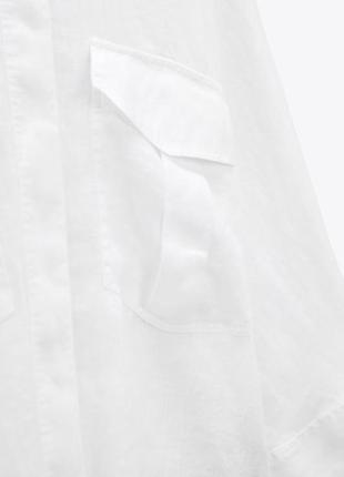Белая льняная рубашка с карманами zara 100% лен блуза зара3 фото