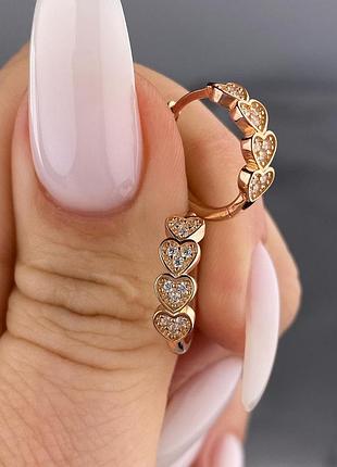 🇺🇦 серьги серебро 925° покрытие позолота, вставка куб.цирконии колесничкие сердечки 1409.10п