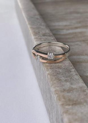 Обручка кольцо срібло 925 проби із золотими пластинами 375 проби вставка цирконії