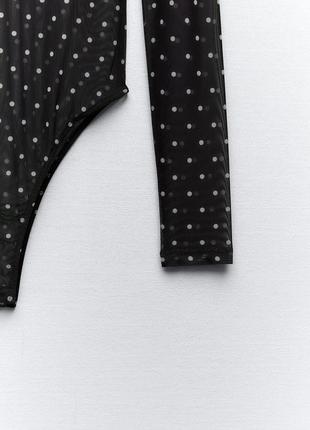Черный боди в горошек из полупрозрачной ткани с принтом zara блузка лонг зара 5039/6395 фото