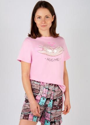 Легкая пижама женская, хлопковая пижама футболка и шорты, домашний комплект футболка и шорты, женская пищальная футболка и шорты, домашний комплект3 фото