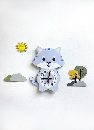 Детские часы настенные с маятником :: кот (33х28 см)