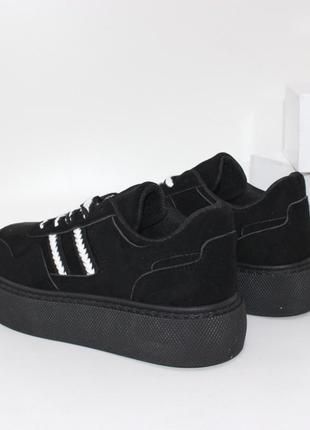 Чорні замшеві кросівки, кеди на високій підошві, крипери2 фото