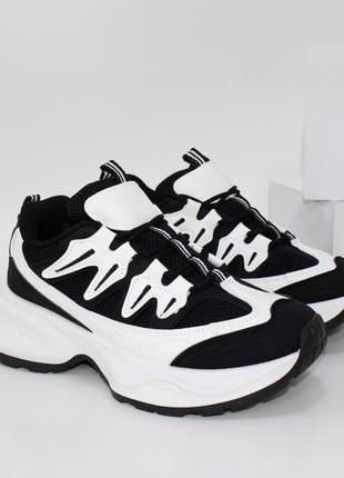 Женские кроссовки черно белые, женккие кроссовки черно-белые, женские кроссовки на массивной подошве