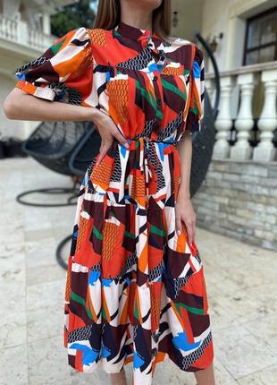 Эффектное платье, р.уни 48-54, креп шифон, оранжевый5 фото