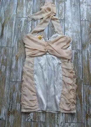 Стильное кремовое айвори платье бюстье в бельевом стиле с драпировкой l