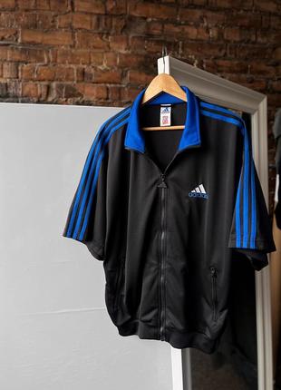 Adidas vintage men’s half sleeve track jacket full zip blue/black 3-stripes винтажная олимпийка, куртка на короткий рукав1 фото