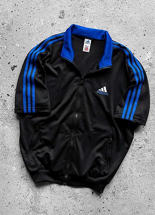 Adidas vintage men’s half sleeve track jacket full zip blue/black 3-stripes винтажная олимпийка, куртка на короткий рукав4 фото