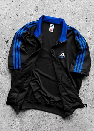 Adidas vintage men’s half sleeve track jacket full zip blue/black 3-stripes винтажная олимпийка, куртка на короткий рукав5 фото