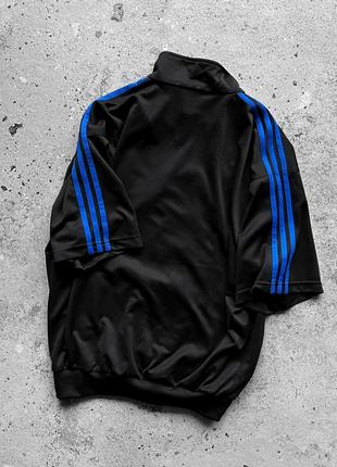 Adidas vintage men’s half sleeve track jacket full zip blue/black 3-stripes винтажная олимпийка, куртка на короткий рукав6 фото