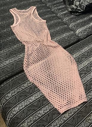 Сукня пляжна в сітку рожево-пудрового кольору, розмір с